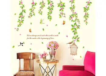 stickere crengi verzi cu flori roz si pasari