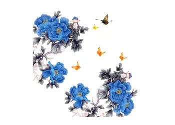 stickere flori albastre decor cu flori si fluturi