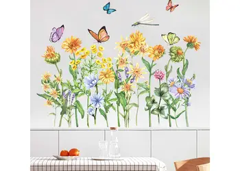 stickere bordura decorativa cu flori de cam galbene si fluturi