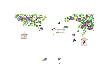 stickere flori folina crengi cu flori mov si colivii