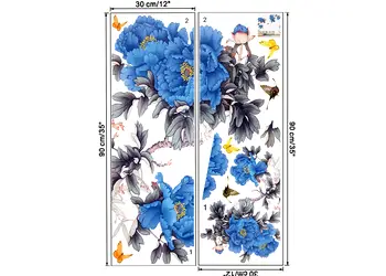 stickere flori albastre decor cu flori si fluturi