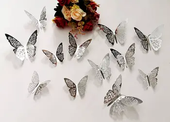 stickere fluturi 3d argintii elina set 12 bucati