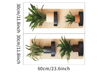 stickere perete polite cu ghivece plante verzi