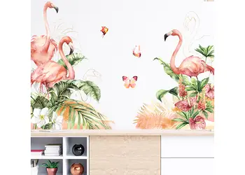 stickere flori exotice si pasari flamingo