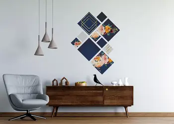 sticker perete folina decor floral albastru