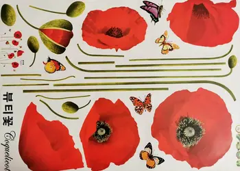 stickere maci rosii folina decor flori si fluturi