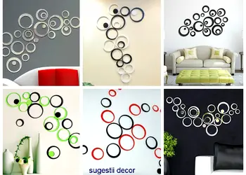 decoratiune perete cercuri oglinda mov