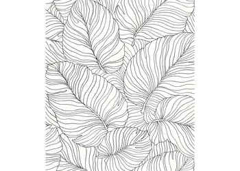 tapet alb cu frunze negre grandeco a50901