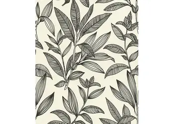 tapet alb cu frunze negre rasch 466409
