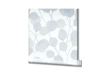 tapet alb cu frunze stilizate gri