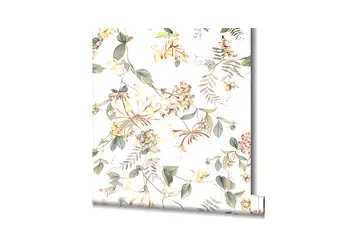 tapet alb cu model floral verde pastel marburg kyoto 47455