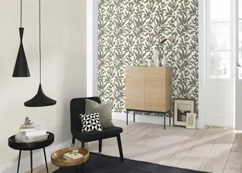 tapet alb cu frunze negre rasch 466409