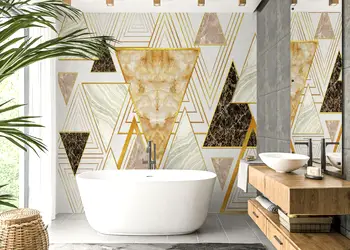 tapet baie cu model geometric marmura si detalii aurii