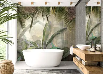 tapet baie decor exotic cu plante tropicale