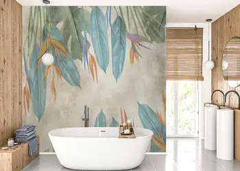 tapet baie frunze tropicale