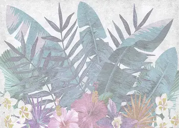 tapet baie frunze tropicale pastel