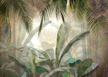 tapet baie decor exotic cu plante tropicale