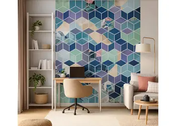 tapet birou model geometric albastru