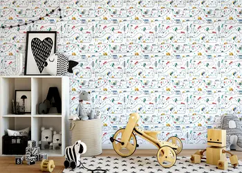 tapet camera baieti cu model masini colorate marburg little adventures