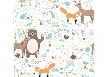 tapet camera copii alb cu animale