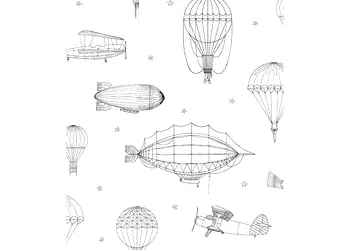 tapet camera copii alb cu aparate de zbor little adventures