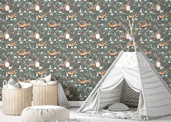 tapet camera copii gri cu animale marbur