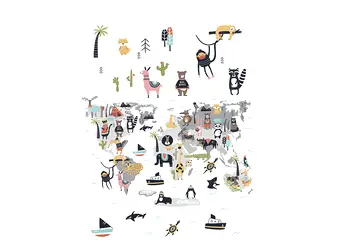 fototapet camera copii harta lumii cu animale marburg