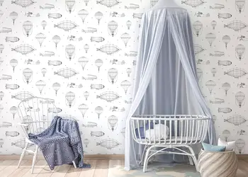 tapet camera copii alb cu aparate de zbor little adventures