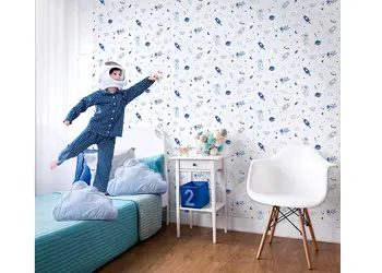 tapet camera copii in cosmos albastru marburg 45848