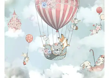 fototapet camera fete balon in zbor spre castel