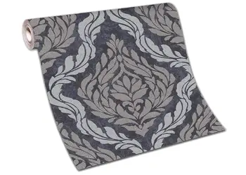 tapet clasic carat 1006037 gri inchis cu model argintiu