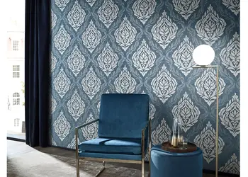 tapet clasic carat 1006044 model elegant albastru si bej auriu