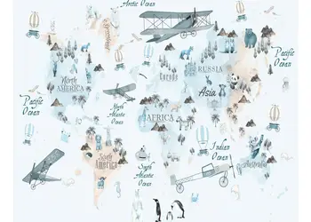 fototapet copii harta lumii in nuante de bleu pastel