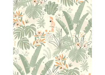 tapet cu frunze verde pastel rasch 460674