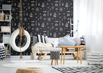 tapet camera copii negru cu tematica marina little adventures