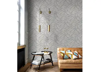 tapet alb cu frunze negre grandeco a50901