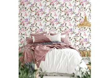 tapet alb cu model floral colorat marburg kyoto 47456