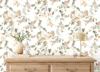 tapet alb cu model floral verde pastel marburg kyoto 47455