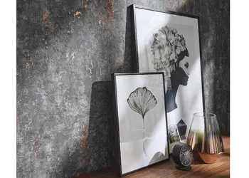 tapet decorativa gri inchis cu detalii bronz