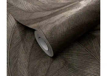 tapet living cu frunze efect metalic