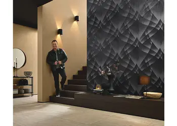 tapet gri inchis cu model geometric pentru living