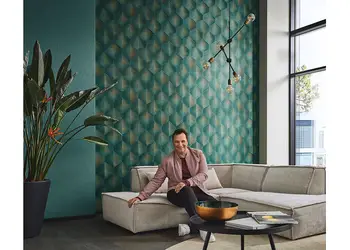 tapet verde cu model geometric