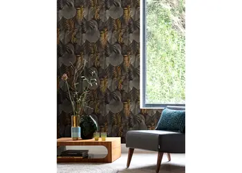 tapet negru cu frunze gri aurii rasch 462043