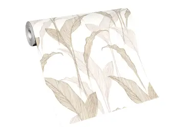 tapet ivoire cu frunze bej si gri