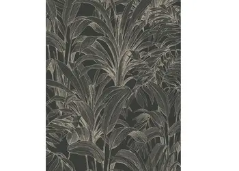 tapet negru cu frunze bej grandeco a51403