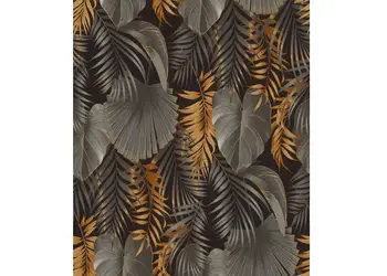 tapet negru cu frunze gri aurii rasch 462043