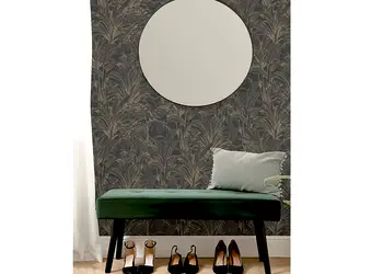 tapet negru cu frunze bej grandeco a51403