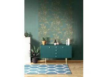 tapet verde menta cu model frunze bej sirpi 24604