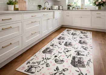 traversa vinil bucatarie cu elemente grafice retro