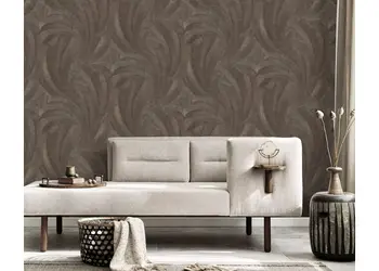 tapet living cu frunze efect metalic